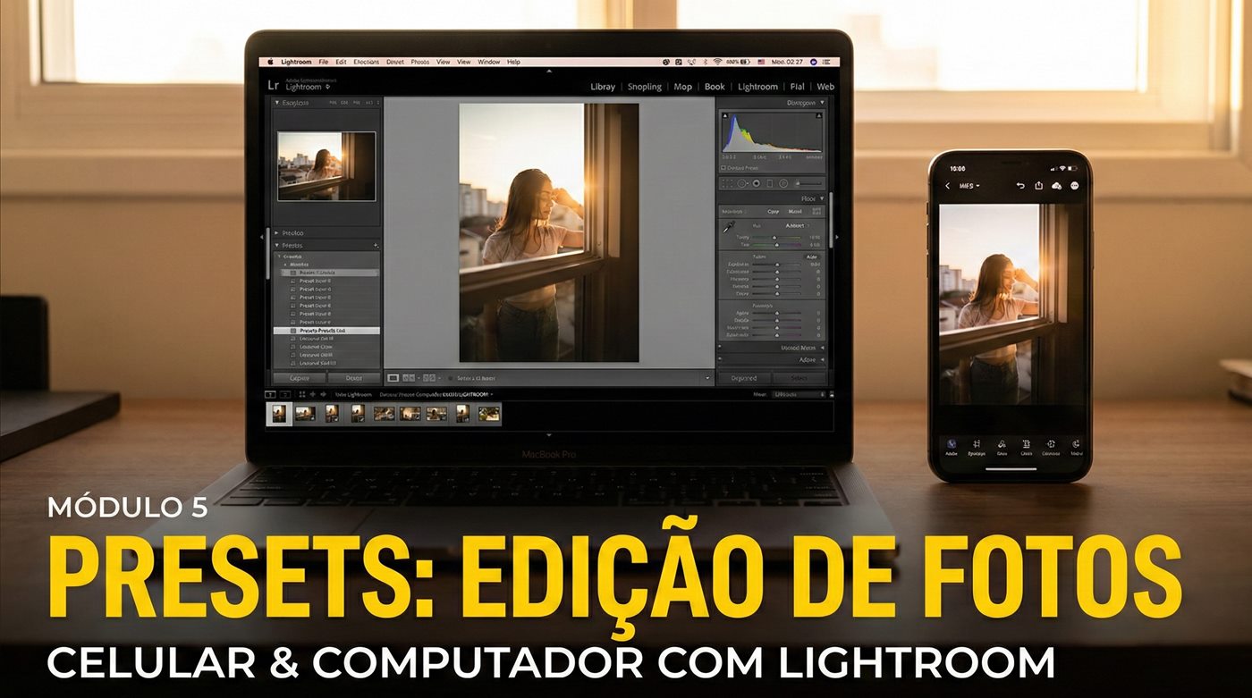 Módulo 5 — Presets: edição de fotos. Celular e computador com Lightroom
